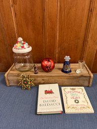 Christmas Cookie Jar, Ornament, Books, Avon 1987 Bell, Santa Book Shot Glass And More