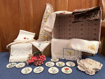 Vintage Napkins, Napkin Rings, And A Floral Box