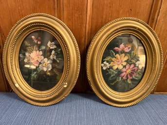 Antique Flower Embroidery In A Gold Wood Frame