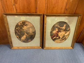 Late 20th Century Pair Of Framed Antique Hand Tinted Color Engravings The Music Lesson & Scene Amatory The
