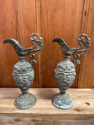 2 Vintage Cherub Metal Ornamental Urn Candle Holder