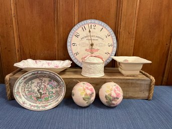 Pink Lot: Wall Clock, Trinket Trays, Buttons And More