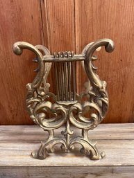 Vintage Lyre Harp Music Rack, Vintage Gold Rococo Cast Iron Lyre Harp Music/magazine Rack