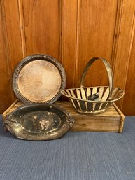 Silver Plate Trays And Basket