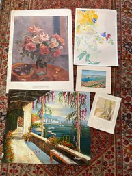 Unframed Art: Swiss Air Menu, Print Of Boston, Flower Prints And More