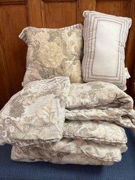Queen Size Bedding With Decorative Shams And 2 Decorative Pillows.