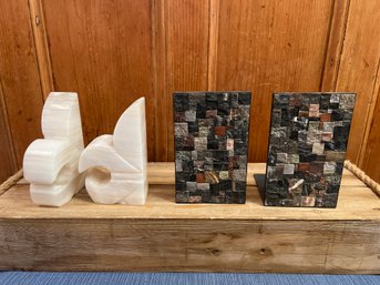 Marble Book Ends And Colored Tile Bookends