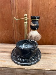 Vintage Black With Beige Accents Marble  & Brass Shaving Set