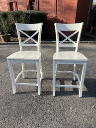 2- White Crate And Barrel Counter Stools