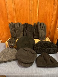 Mens Large Leather/Nautica Gloves, Woman Small Gloves: Leather And Isotoner, LL Bean Hat, HM, Selfter Hat