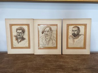 Sketches Of Men Signed By Artist And Subject