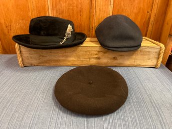 Hats: Newsboy Cap, Nordstrom Beret,Original Zapf Sasteinerhut Fedora And 2 Clip On Feathers