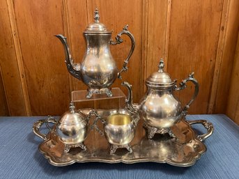 FB Rogers Silver Plate Tea/coffee Pot, Serving Tray, Creamer And Sugar