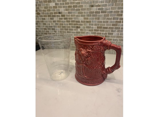 Sampler Pitcher And Hand Blown Etched Vase