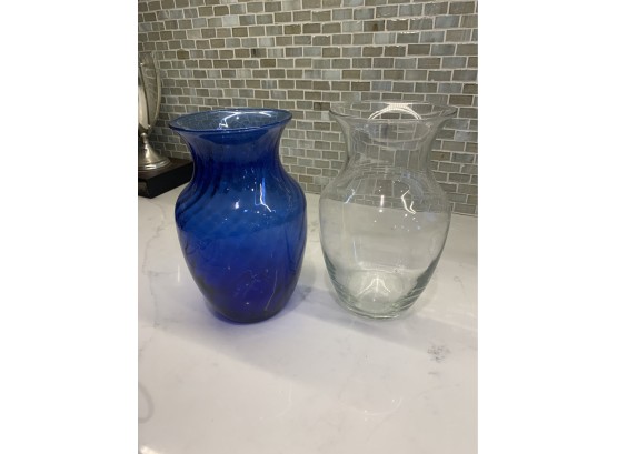 Blue And Clear Glass Vase