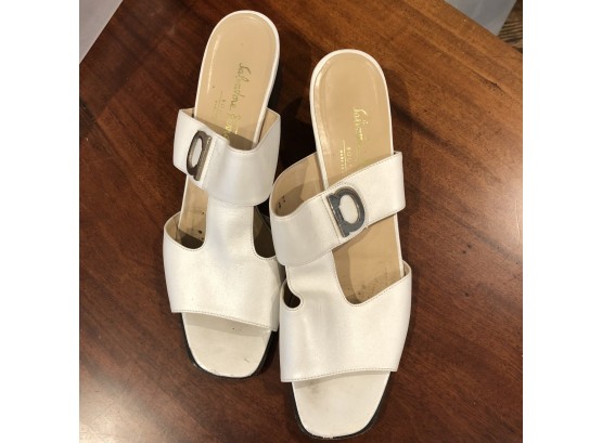 Salvator Ferragamo Vintage 1990s White Leather Open Toe Sandals