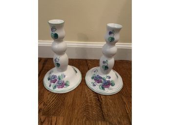 Herend Village Pottery Handpainted In Hungary Candelabras