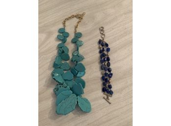 Baublebar Necklace And Blue Stone Bracelet