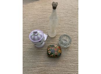 Candle, Trinket Box Made In Spain, Candle Holder And  Mary Container Of Holy Water