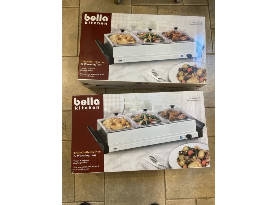 Set Of 2 Bella Kitchen Triple Buffet Server And Warming Tray #3396 |  