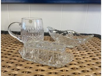 Lead Crystal Pitcher, Butter Dish, And Candy Dish