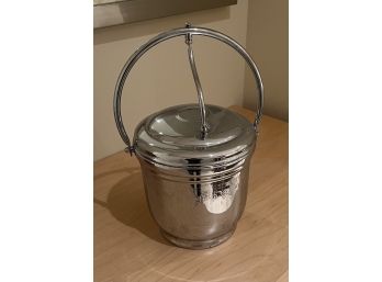 United Solid Chrome On Brass Hinged Etched Ice Bucket With Glass Insert