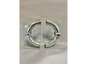 Glass And Metal Piping Bookends