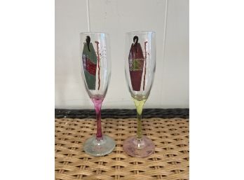 2 Hand Painted 2008 Lady Kate Champagne Glassware
