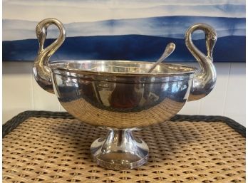William Adams A Towle Company Swan Handle Punch Bowl With Silver Plated Spoon Made In Italy
