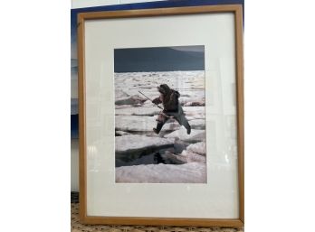 Silver Print Photograph Of Eskimo Jumping Over Ice In The Water