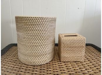 Handmade In Vietnam Rattan Tissue Box Holder And Waste Paper Basket