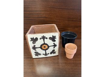 Square Clay Planter And Small Terracotta Planter And 1 Plastic Insert