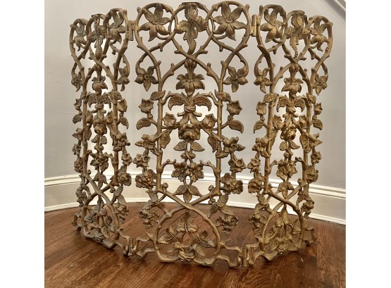 Antique Floral Wrought Iron Gold Tone Fire Place Screen