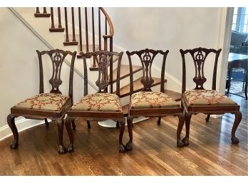 4-classic Chippendale Carved Antique Mahogany Dinning Chairs