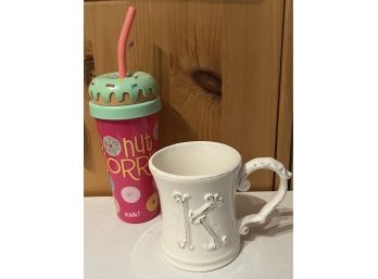 Extra Large Pier One Mug And Donut  Worry Reusable Covered Cup With Straw