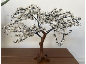 Milk Glass Leaves And Wired Decorative Tree
