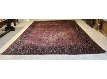 Antique Hand Woven Rug With Redish Tones And Blue & Cream Accents