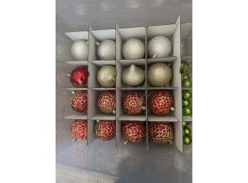 Variety Of Plastic Red, Silver Gold And Green Ornament Balls