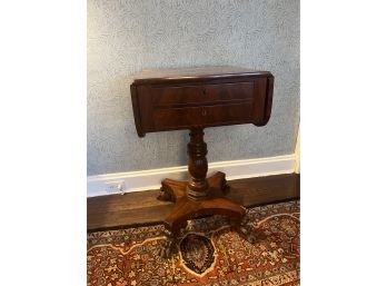 Antique Empire Side Table With Two Drawers And Leaves