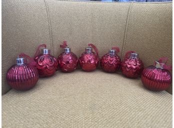 7- Hand Blown Art Glass Light Up Christmas Ball Ornaments