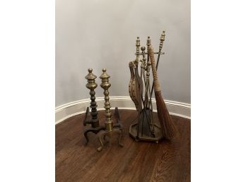 Brass Fireplace Tools With Farmhouse Broom And Vintage Bellow