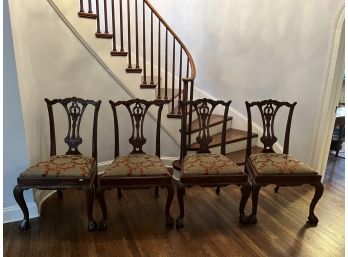 4-Classic Chippendale Carved Antique Mahogany Dinning Chairs