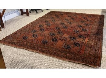 10' X 7' 6'  Antique Hand Woven Burnt Red/orange With Navy, Green & Brown Accents