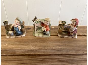 3 Ceramic Figures Made In Japan Hummel Like.