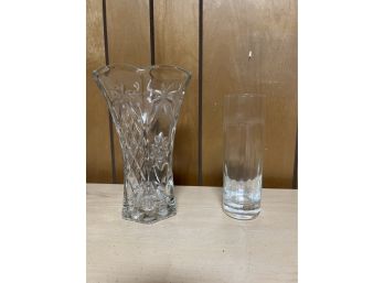 2 Clear Glass Vases