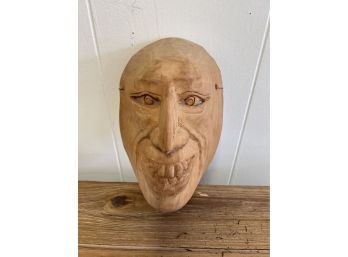 Pine Wood Carved Mask Of A Face