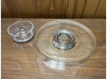 Silver Plated Footed Cake Stand And Rogaska Crystal Bowl
