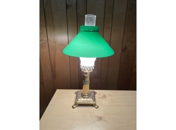 Vintage Orient Express Train Travel Lamp With Green Glass Shade
