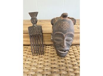 African Helmet Mask, And Comb/pick.