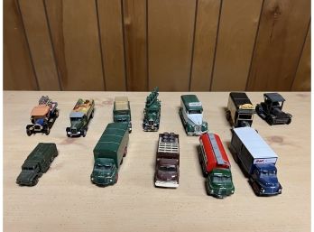5- 1993, 1998 Matchbox Trucks, 5- Vanguards Trucks, 1- 1917 Car Pencil Sharpner, And 1 Maisto Truck